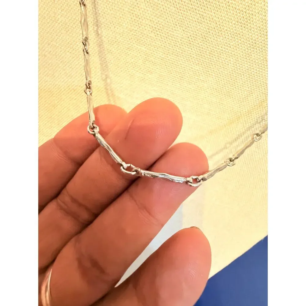 Vintage NOS Silver Tone Bar Link Chain Necklace 22”